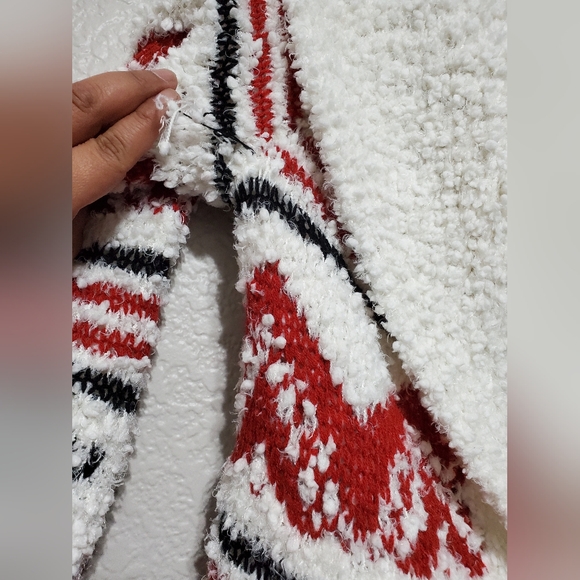 Ally Mae White Knit Red Print Design Long Sleeve Cardigan Women's Size Small - Picture 7 of 7